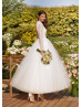 Beaded Ivory Lace Tulle Ankle Length Keyhole Back Wedding Dress